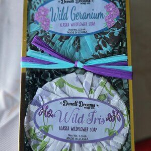 ALASKA MADE WILDFLOWER SOAP GIFT PACK WILD GERANIUM AND WILD IRIS